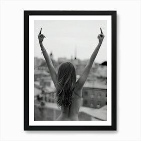 Nude Woman Middle Finger Black And White, Feminist Art Print