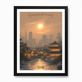 Seoul, minimalist soft tones palette, watercolor poster Art Print