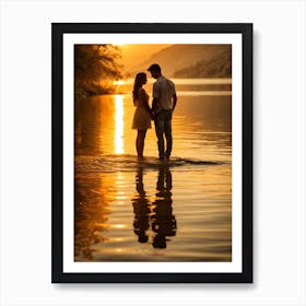 Sunset Couple In Water Art Print
