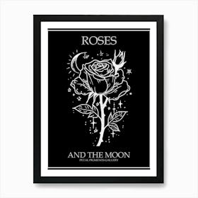 Roses And The Moon Line Drawing 2 Poster Inverted Art Print