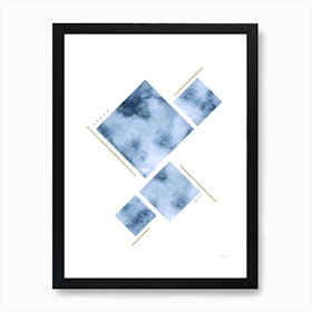 Puzzle In Blue Gold And Silver Art Print