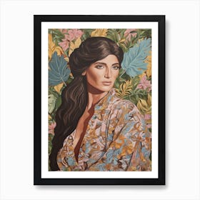 Floral Handpainted Portrait Of Kim Kardashian 1 Art Print