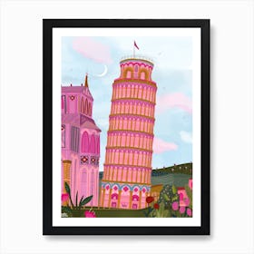 Pisa In Pink Art Print