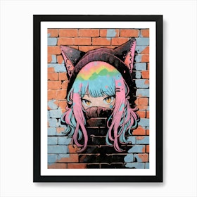 Kawaii Aesthetic Colorful Nekomimi Anime Cat Girl Urban Graffiti