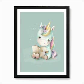 Pastel Storybook Style Unicorn Reading A Book 2 Art Print