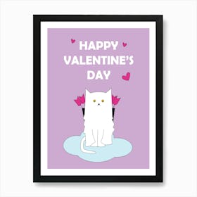 Happy Valentine'S Day Valentine Heart Cat Happy Valentines Day Art Print