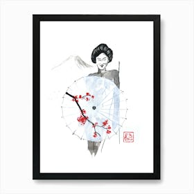 Geisha Nude Behind Umbrella Art Print