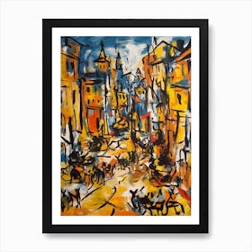 Painting Of A Cape Town With A Cat In The Style Of Abstract Expressionism, Pollock Style 3 Art Print