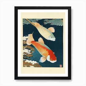 Tancho Koi Fish Ukiyo E Style Japanese Art Print