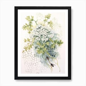 Beehive With Queen Anne’S Lace Watercolour Illustration 4 Art Print