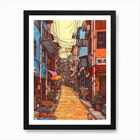 Painting Of Seoul South Korea In The Style Of Line Art 4 Art Print