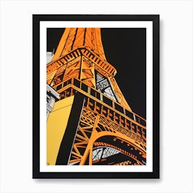 Eiffel Tower Paris France Linocut Illustration Style 1 Art Print