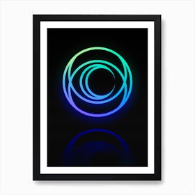 Neon Blue and Green Abstract Geometric Glyph on Black n.0324 Art Print