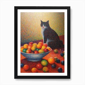 Stock With A Cat 1 Pointillism Style Art Print