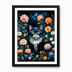 Cat In Flowers 9 Art Print