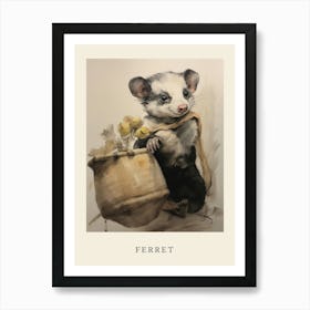 Beatrix Potter Inspired  Animal Watercolour Ferret 3 Art Print