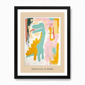 Pastel Dinosaur In The House Painting Poster Art Print