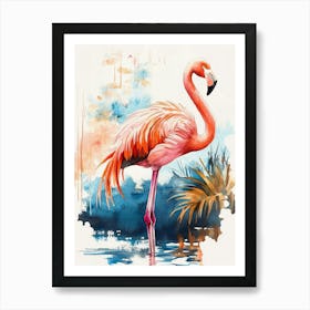 Watercolor Painting Of A Flamingo Art Print