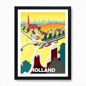 Holland, Aerial View Of Amsterdam, Travel Poster Art Print