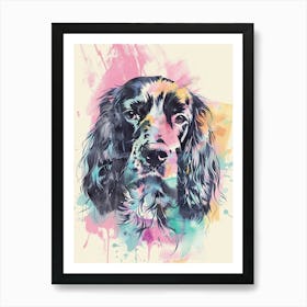Colourful American Water Spaniel Dog Line Illustration 1 Art Print