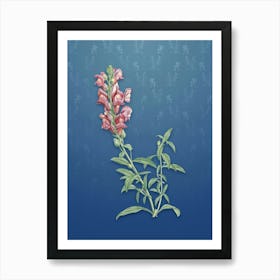 Vintage Red Dragon Flowers Botanical on Bahama Blue Pattern n.0521 Art Print