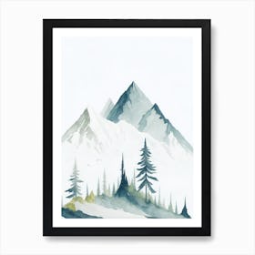 Mountain And Forest In Minimalist Watercolor Vertical Composition 150 Art Print