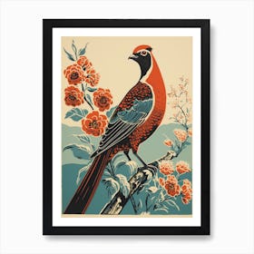 Vintage Bird Linocut Pheasant 7 Art Print