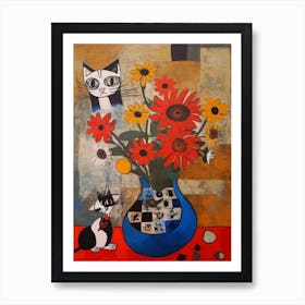 Daisies With A Cat 2 Surreal Joan Miro Style  Art Print