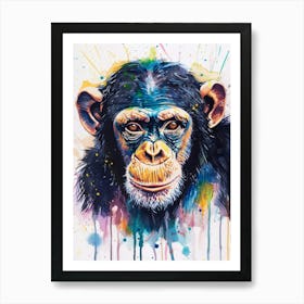 Chimpanzee Colourful Watercolour 1 Art Print