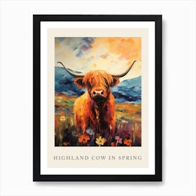 Highland Cow In Spring Poster Art Print