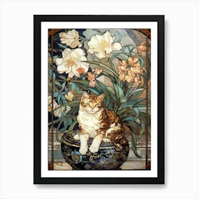 Anemone With A Cat 4 Art Nouveau Style Art Print