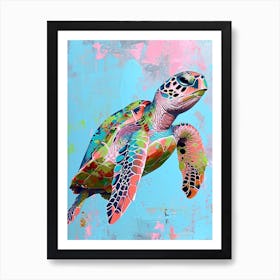 Sea Turtle Swimming Pink & Blue 1 Art Print
