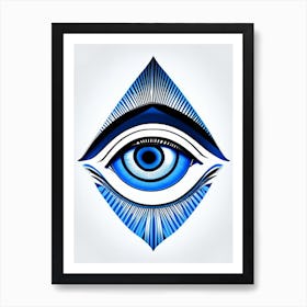 Digital Art, Symbol, Third Eye Blue & White 3 Art Print