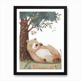 Sloth Bear Laying Under A Tree Storybook Illustration 2 Art Print