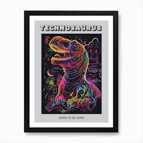 Dinosaur Neon Outlines 1 Poster Art Print