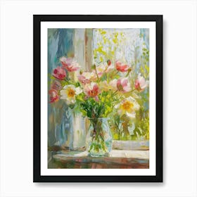 Tulip Flowers On A Cottage Window 2 Art Print