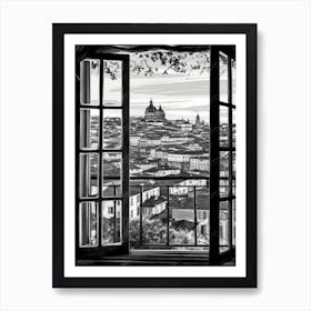 A Window View Of Florence In The Style Of Black And White  Line Art 1 Art Print
