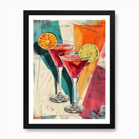 Geometric Cocktails Watercolour Art Print