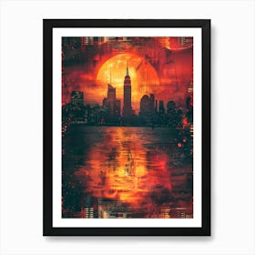 New York City Skyline, Cityscape Collage Retro Art Print