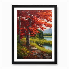 Land Of A Red Maple Leaf With Veins And Spots In T Art Print