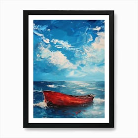 Red Boat In The Sea 1 Art Print