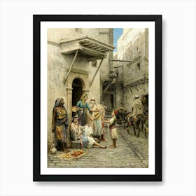 The Young Flower Seller By French Painter Pierre Outin (1840-1899) "Le jeune marchand de fleurs" or Outin Fleur - Moroccan Streets French Quarter Oil on Canvas HD Remastered Immaculate Art Print