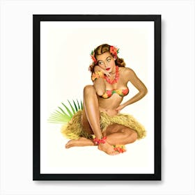 Pinup Sexy Girl Posing In Traditional Hawaiian Costume Art Print