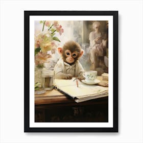 Monkey Painting Doing Calligraphy Watercolour 2 Art Print