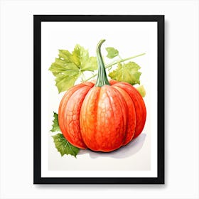 Red Kuri Squash Pumpkin Watercolour Illustration 3 Art Print