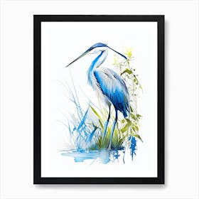 Blue Heron In Garden Impressionistic 6 Art Print