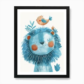 Small Joyful Lion With A Bird On Its Head 7 Art Print