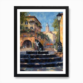 Painting Of A Cat In Tivoli Gardens, Italy In The Style Of Impressionism 02 Art Print
