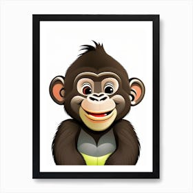 Baby Gorilla Smiling, Gorillas Scandi Cartoon 2 Art Print