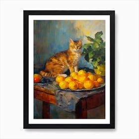Flower Vase Marigold With A Cat 2 Impressionism, Cezanne Style Art Print
